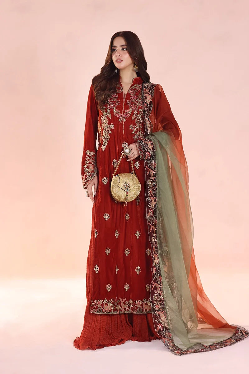 Musferah Saad - Ember Glow - Velvet,Chiffon & Organza - 3 Piece