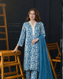 Ayla Studio - Feroza Gul Jacquard Suit For Women - Ferozi Blue - 3 Piece