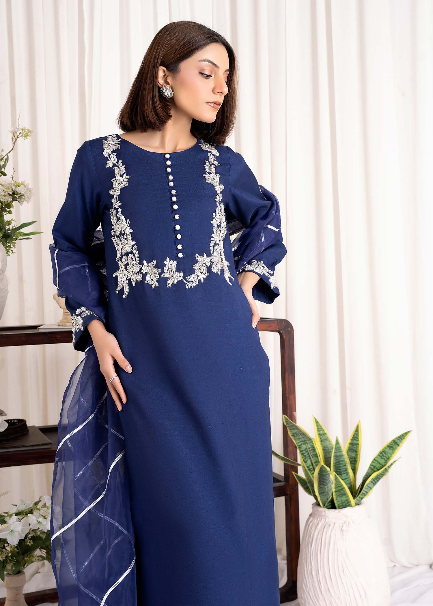 Allure by IH - DREAM - Navy Blue - Raw Silk - 3 Piece