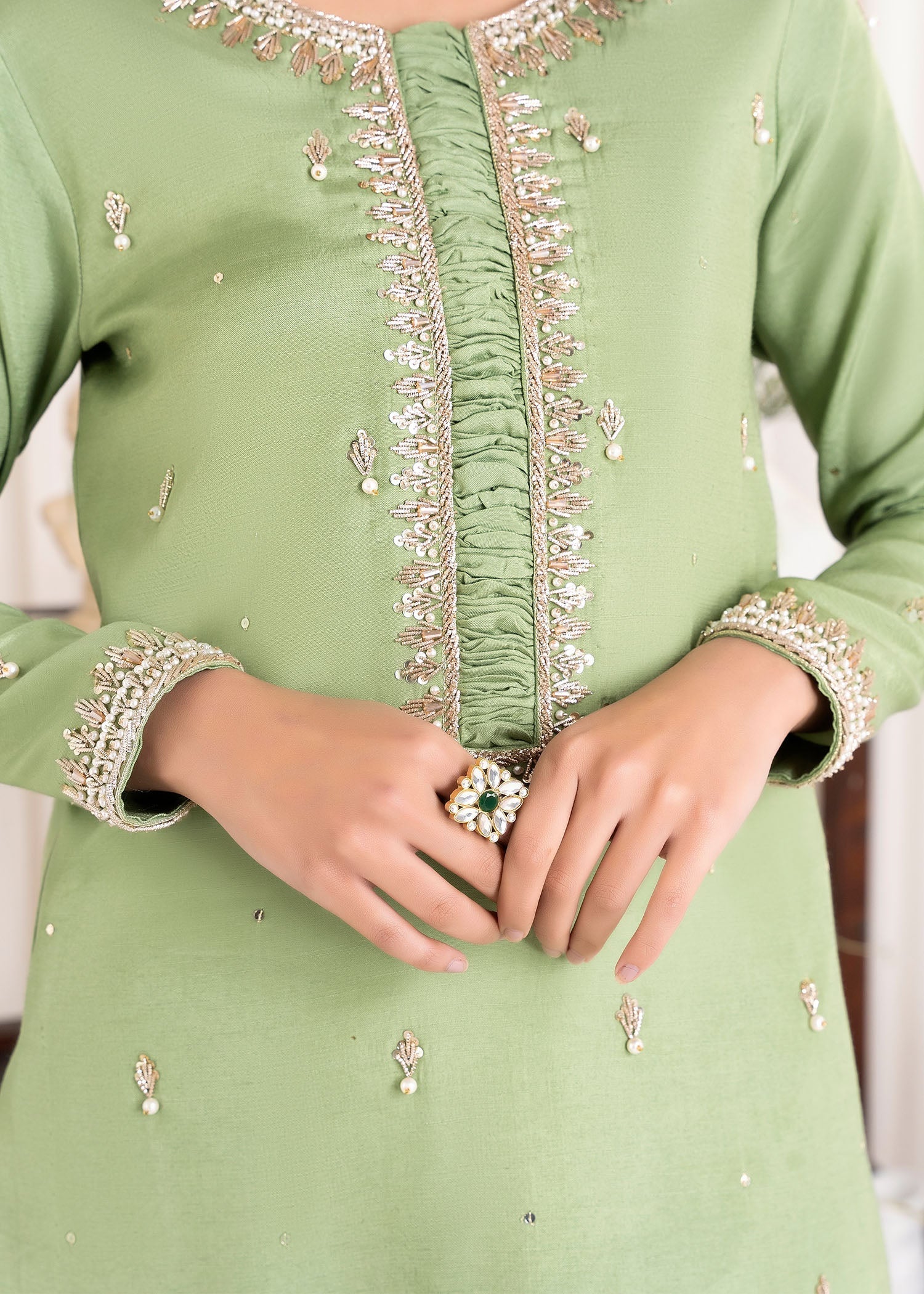 Allure by IH - FATIN - Sage Green - Raw Silk - 3 Piece