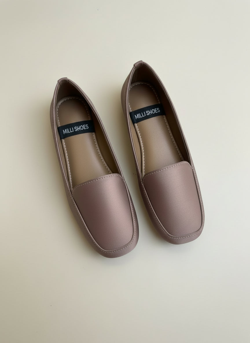 Milli Shoes - Square Toe Nudy Beige Flat Loafers For Women