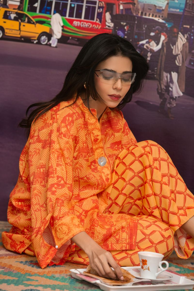 Gulabo - TOILE BURGUNDY - Coral/Maroon - Raw Silk - 2 Piece