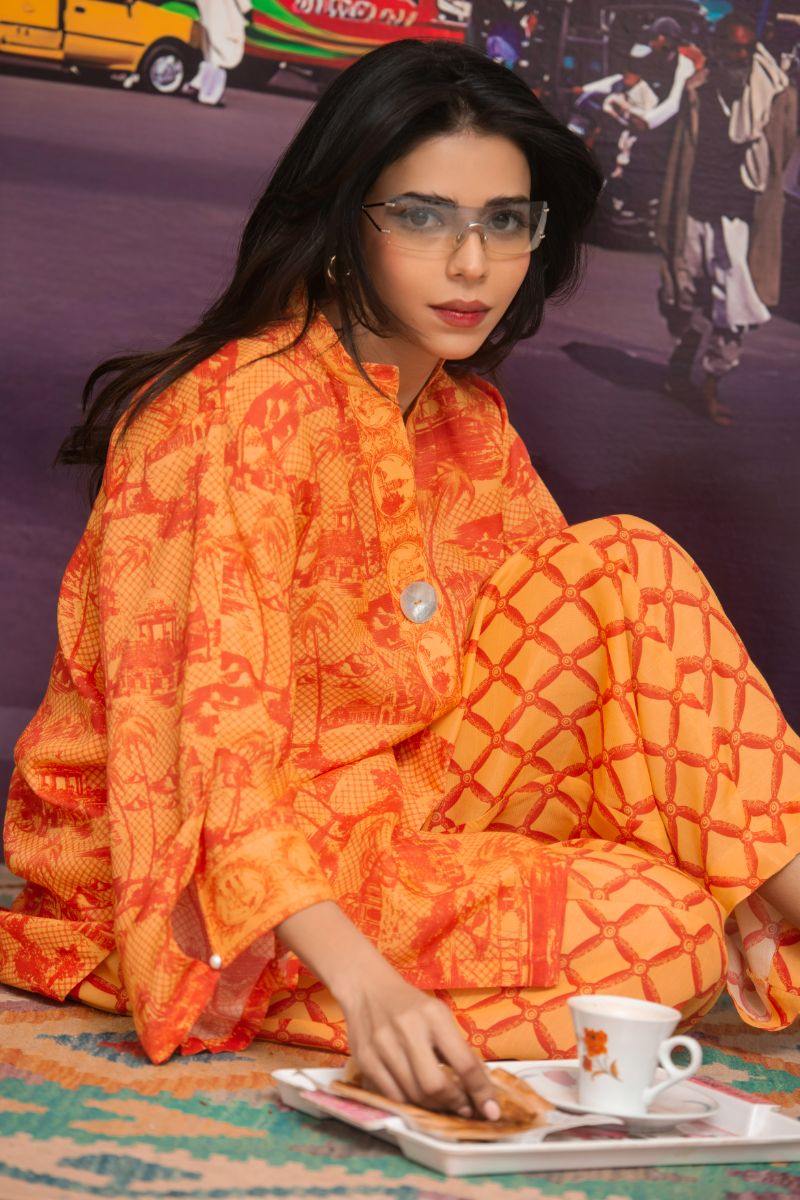 Gulabo - TOILE BURGUNDY - Coral/Maroon - Raw Silk - 2 Piece