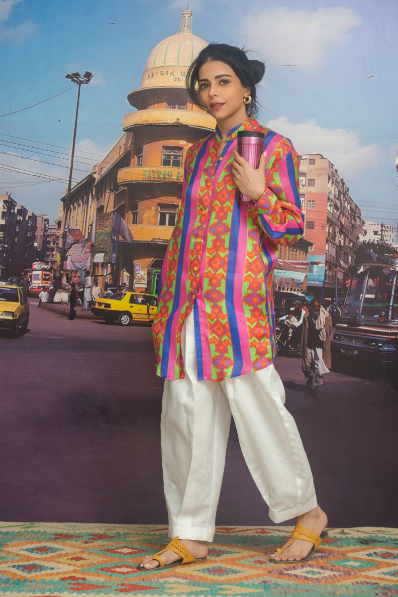 Gulabo - IKAT SHIRT - Pink/Purple - Cotton Silk - 1 Piece