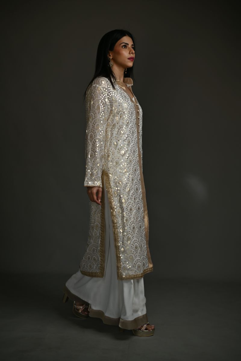 Gulabo - GILDED SUIT - Embroidered Chiffon & Blended crepe - White & Gold - 3 Piece