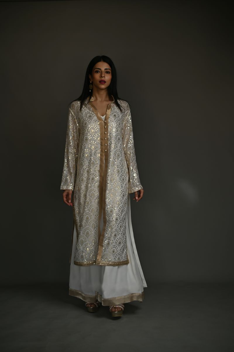 Gulabo - GILDED SUIT - Embroidered Chiffon & Blended crepe - White & Gold - 3 Piece