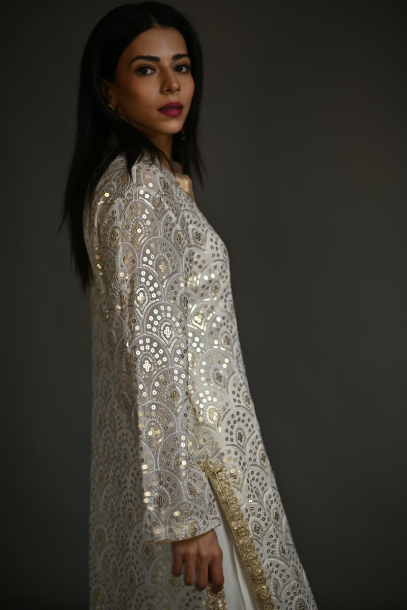 Gulabo - GILDED SUIT - Embroidered Chiffon & Blended crepe - White & Gold - 3 Piece