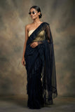 Maheen Khan - Seraphine Jersey Net Sari For Women - Black - 1 Piece