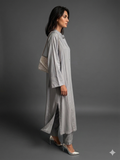 Gulabo - Blended Satin Moonflower Co-Ord For Women - Silver Grey - 2 Piece