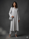 Gulabo - Blended Satin Moonflower Co-Ord For Women - Silver Grey - 2 Piece