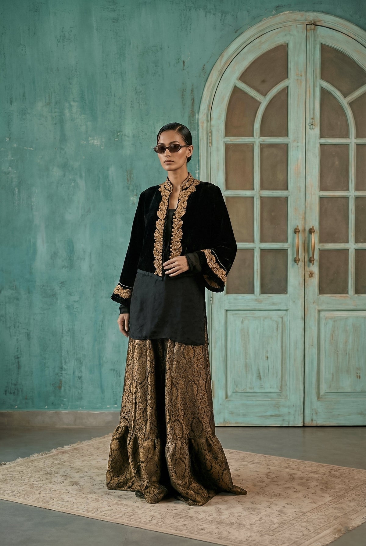 Maheen Khan - Zarqash Gharara Silk Brocade Lower For Women - Black - 1 Piece