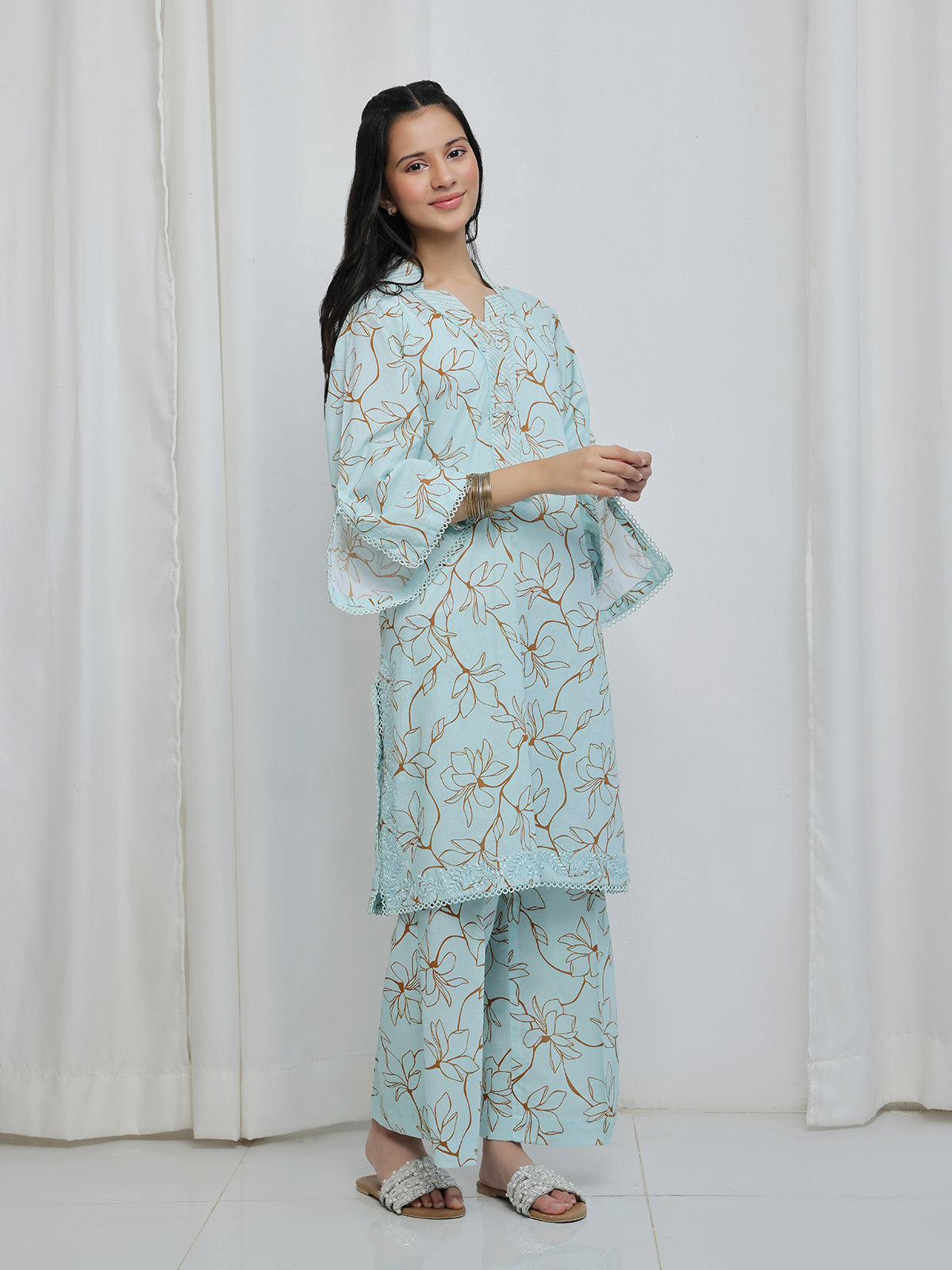 Oaks - Embroidered Lawn Suit For Girl - Ferozi - 2 Piece