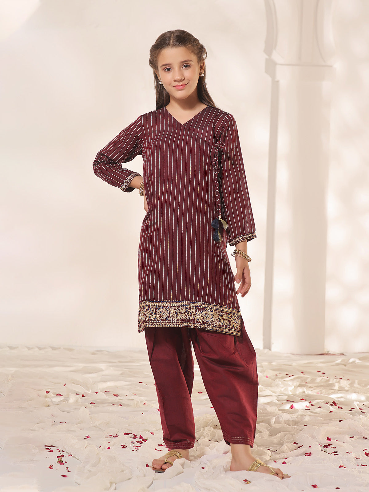 Oaks - Embroidered Pret Kurti Dobby Maroon  - 1 Piece
