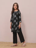 Oaks - Printed Pret Kurti Jacquard Black  - 1 Piece