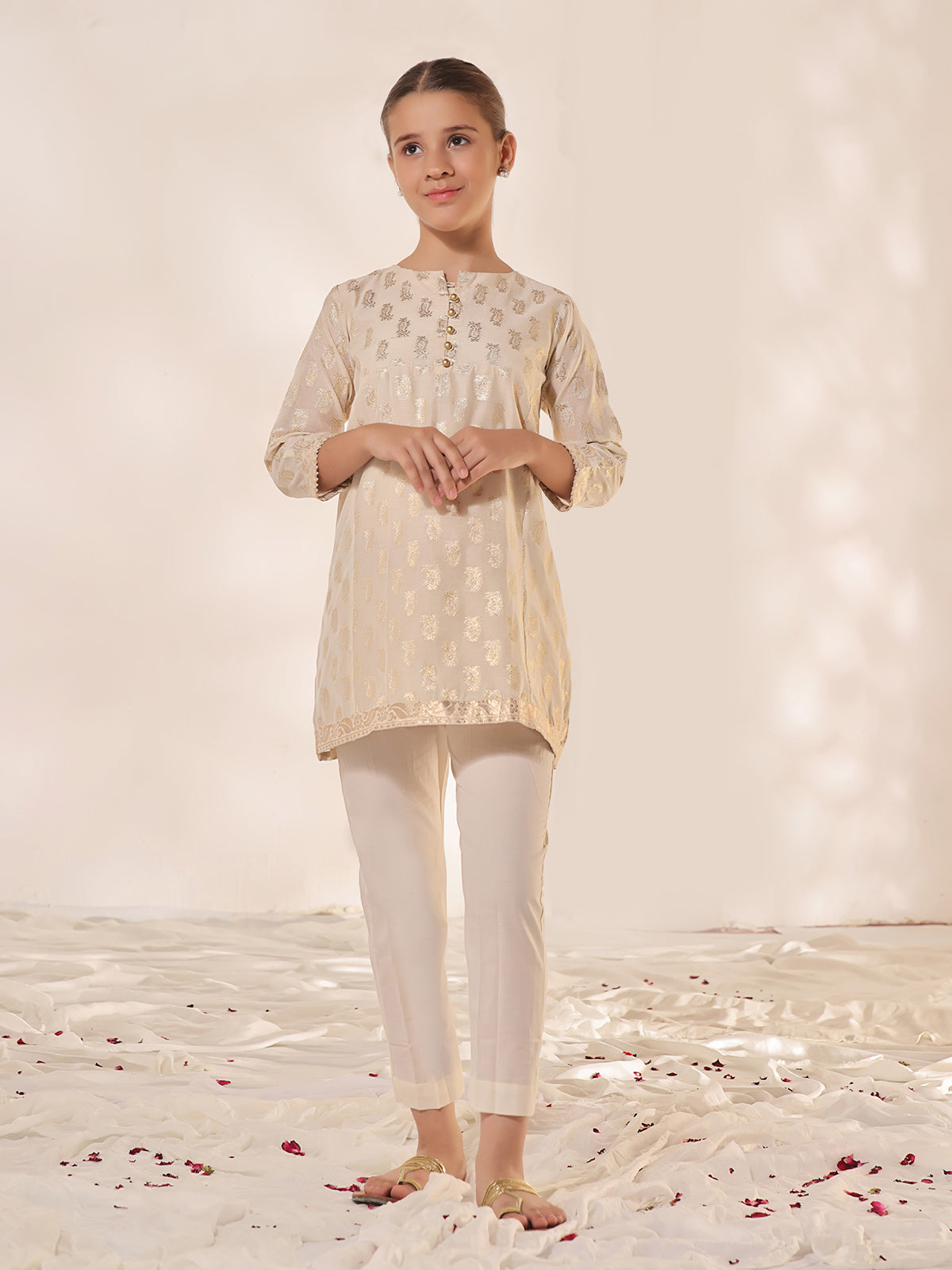 Oaks - Printed Pret Kurti Jacquard Cream  - 1 Piece