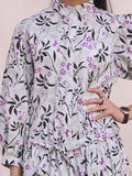 Oaks - Printed Pret Kurti Cambric White & Black  - 1 Piece