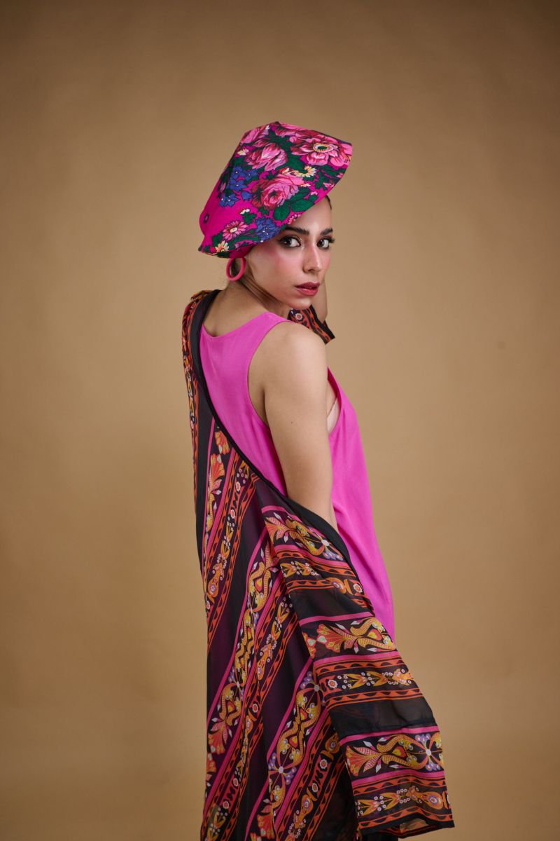 Gulabo - TANGERINE JACKET - Blended Chiffon - Black & Orange with Multi - 1 Piece