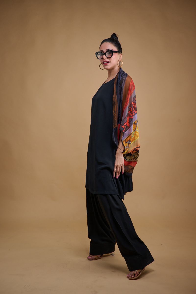 Gulabo - HAMPTONS JACKET - Blended Chiffon - Black & Orange - 1 Piece