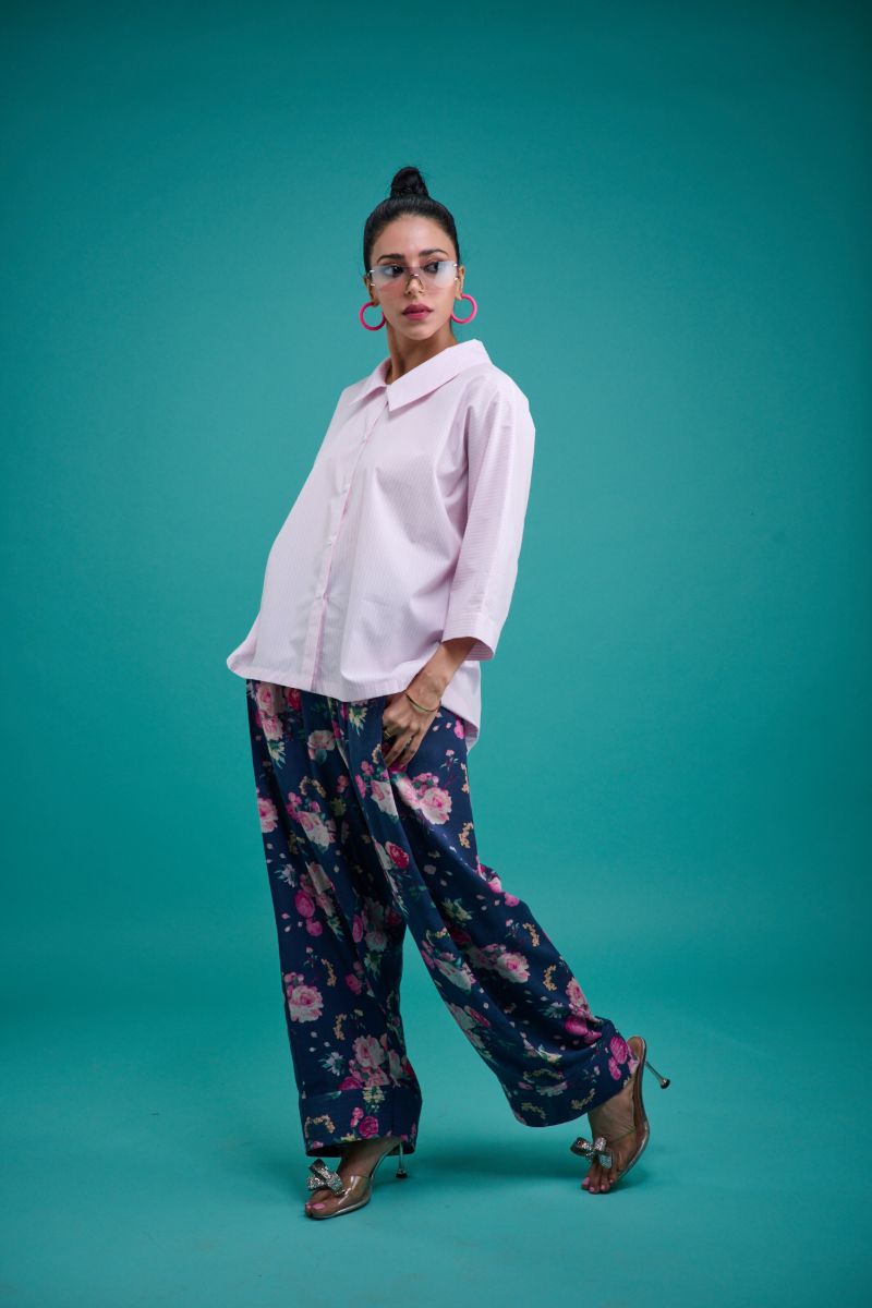 Gulabo - NAVY BLOOM - Cotton & Bosky - Pink Stripe with Navy - 2 Piece