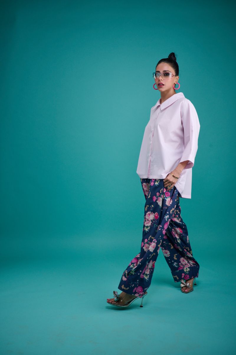 Gulabo - NAVY BLOOM - Cotton & Bosky - Pink Stripe with Navy - 2 Piece