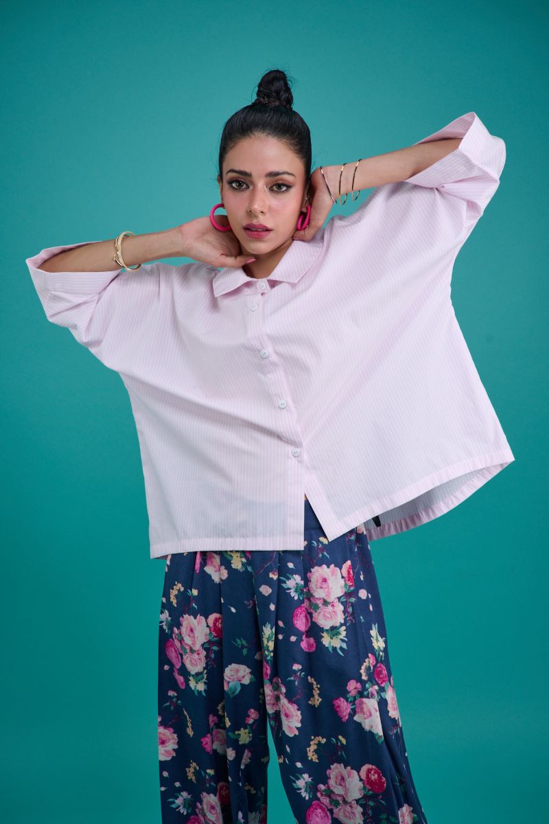 Gulabo - NAVY BLOOM - Cotton & Bosky - Pink Stripe with Navy - 2 Piece