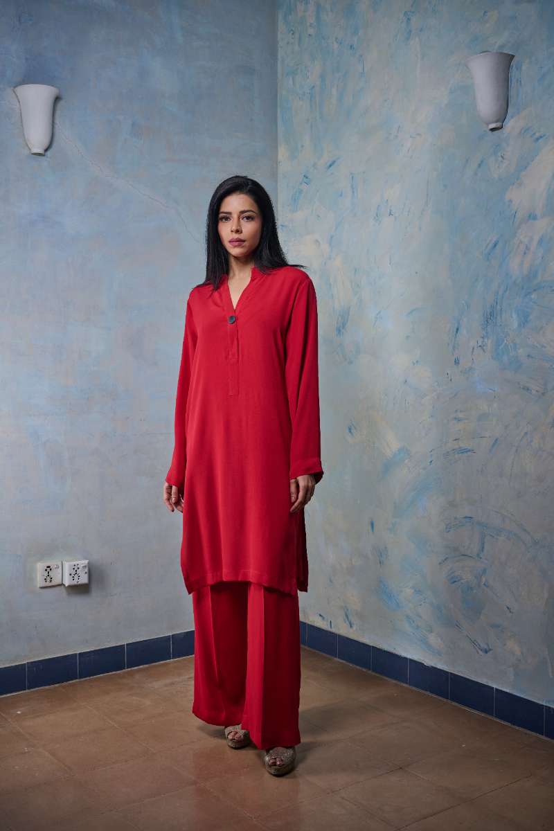 Gulabo - Poppy - Blended Heavy Crepe - Red - 2 Piece