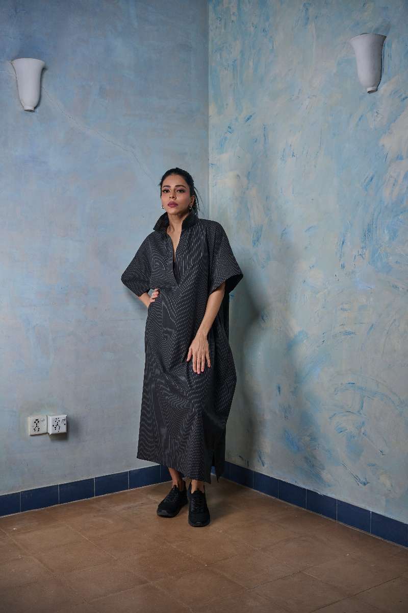 Gulabo - Pinstripe Dress - Pure Egyptian Cotton - Blackish Grey - 1 Piece