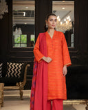 Ayla Studio - Gulnaar Wave Jacquard Suit For Women - Orange - 3 Piece