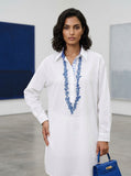Gulabo - Azure Ease Pure Egyption Cotton Lawn & Bosky Set For Women - White Navy - 2 Piece