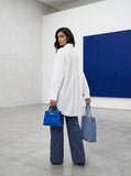 Gulabo - Azure Ease Pure Egyption Cotton Lawn & Bosky Set For Women - White Navy - 2 Piece