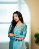 Urooj Atelier - Sheesha Silk Suit For Women - Sea Green - 3 Piece