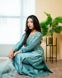 Urooj Atelier - Sheesha Silk Suit For Women - Sea Green - 3 Piece