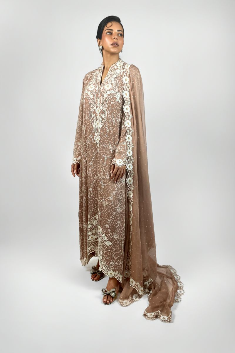 Maheen Khan - FLORA CHANTILLY - Silk Chiffon - Tea Pink - 1 Piece