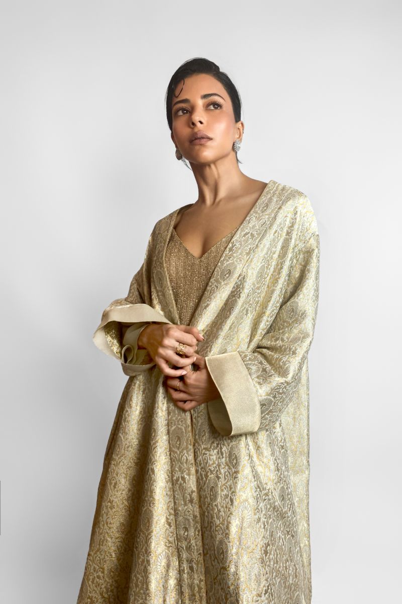 Maheen Khan - GILDED BROCADE JACKET - Silk Brocade - Silver Gold - 1 Piece