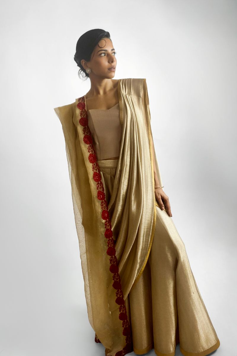 Maheen Khan - SITARA DUPATTA - Silk Net - Gold Maroon - 1 Piece