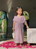 Mom4Little - Moonlight Bow Style Kaftan For Girl - Raw Silk - Pink Shimmer - 3 Piece
