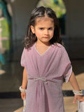Mom4Little - Moonlight Bow Style Kaftan For Girl - Raw Silk - Pink Shimmer - 3 Piece