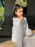 Mom4Little - Organza Floral Gharara For Girl - White - 3 Piece
