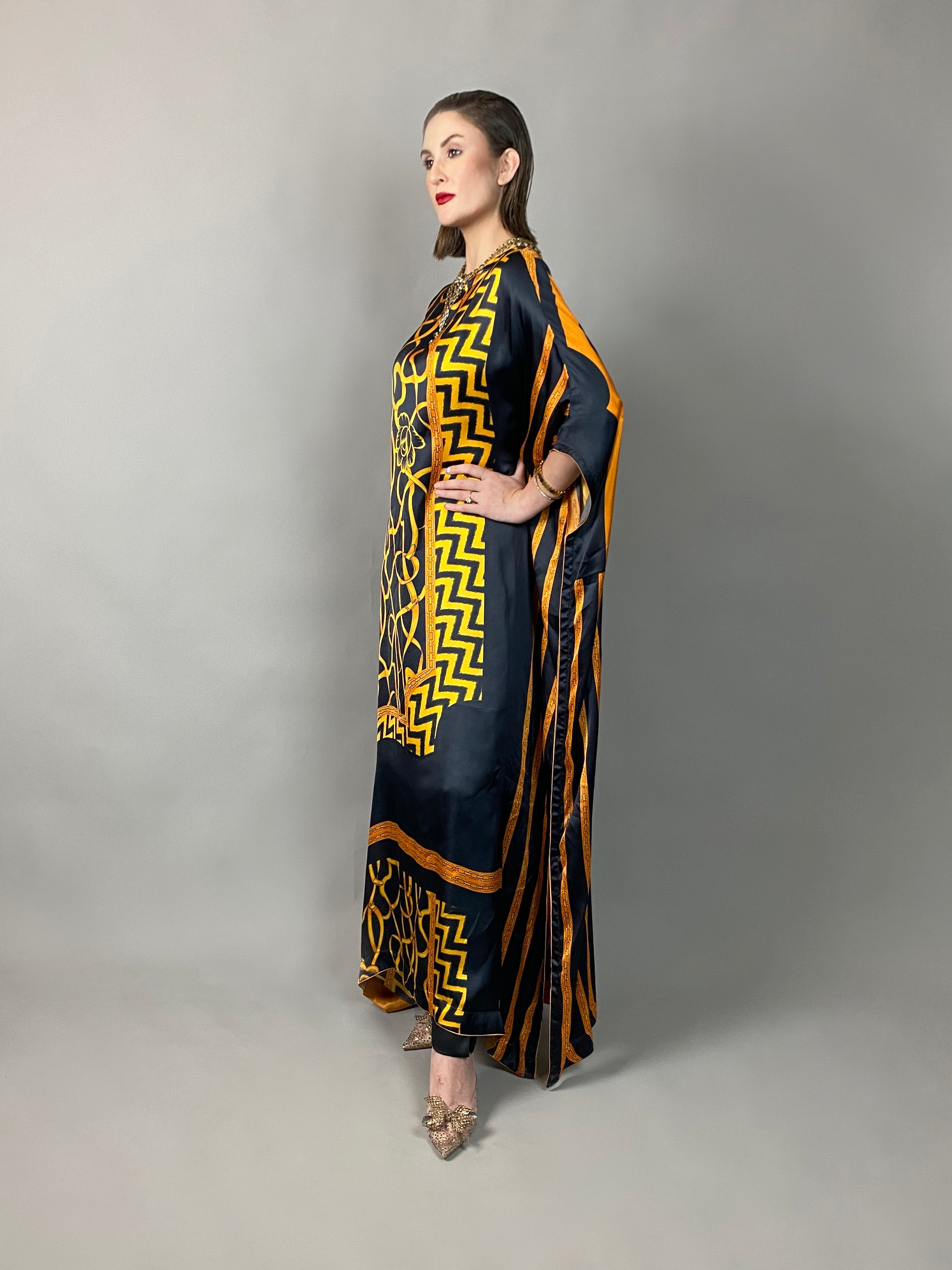 Maheem Khan - Rose Scarf Kaftan - BLACK GOLD - Blended Silk - 1 Piece