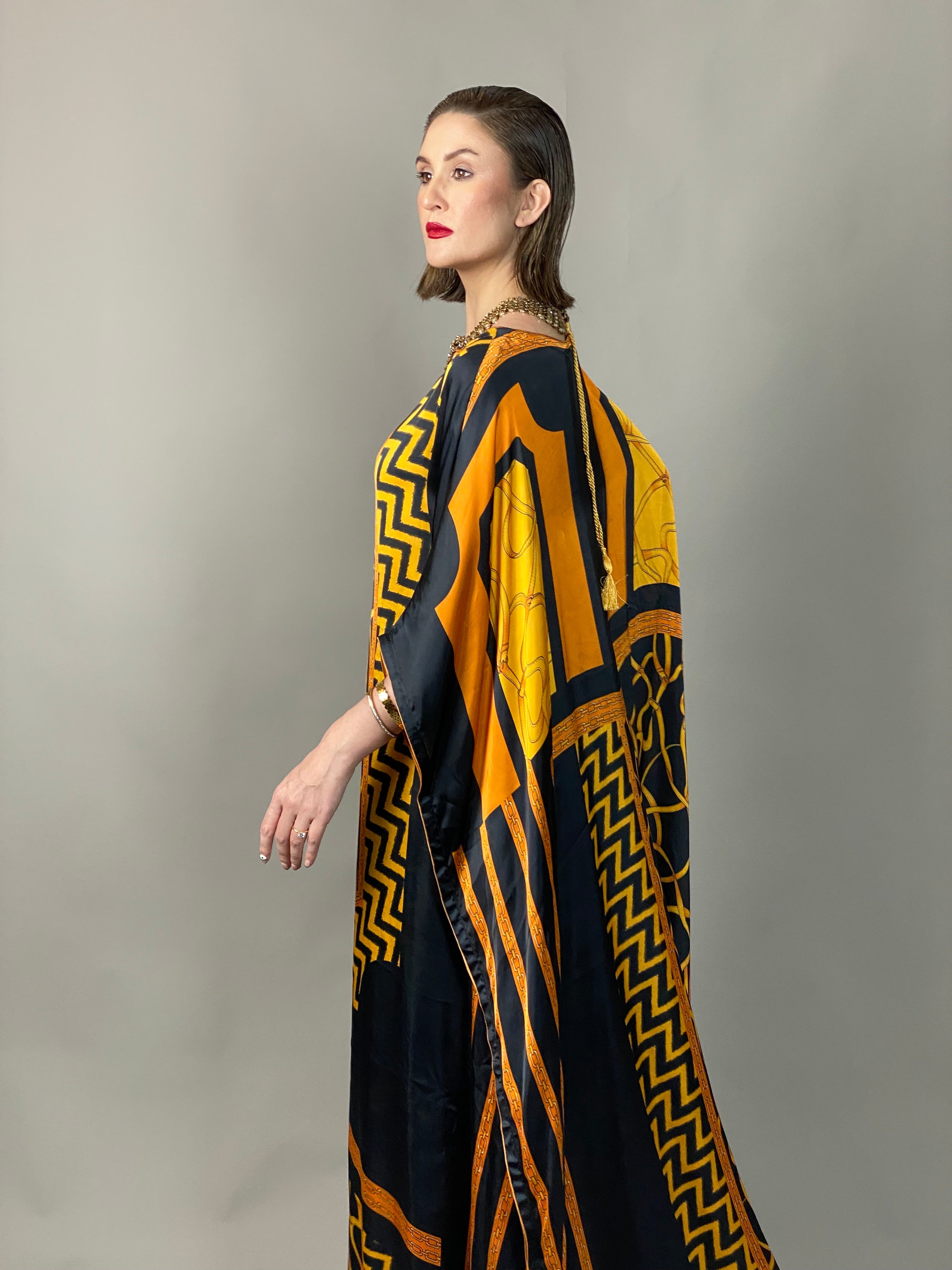 Maheem Khan - Rose Scarf Kaftan - BLACK GOLD - Blended Silk - 1 Piece
