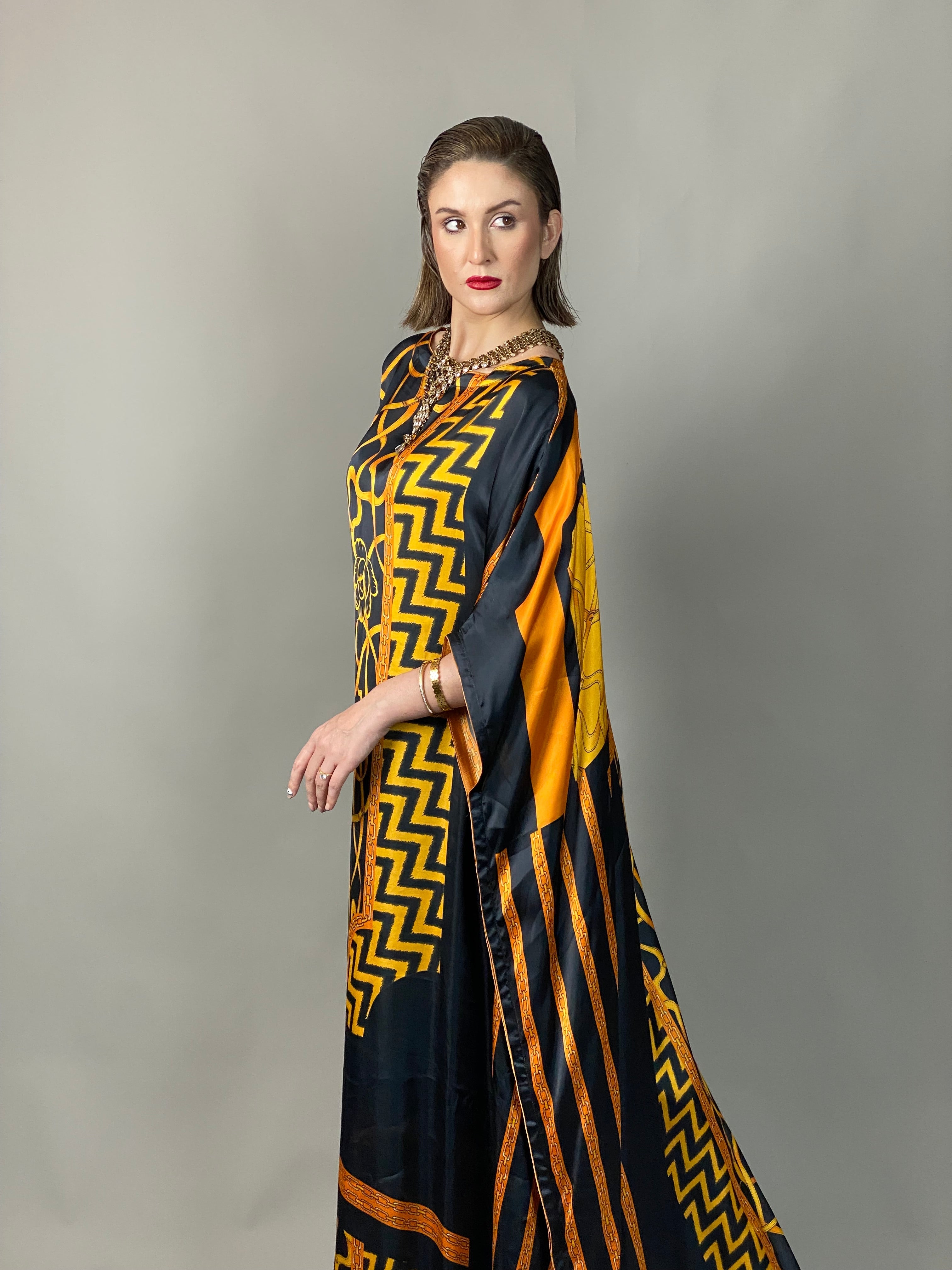 Maheem Khan - Rose Scarf Kaftan - BLACK GOLD - Blended Silk - 1 Piece