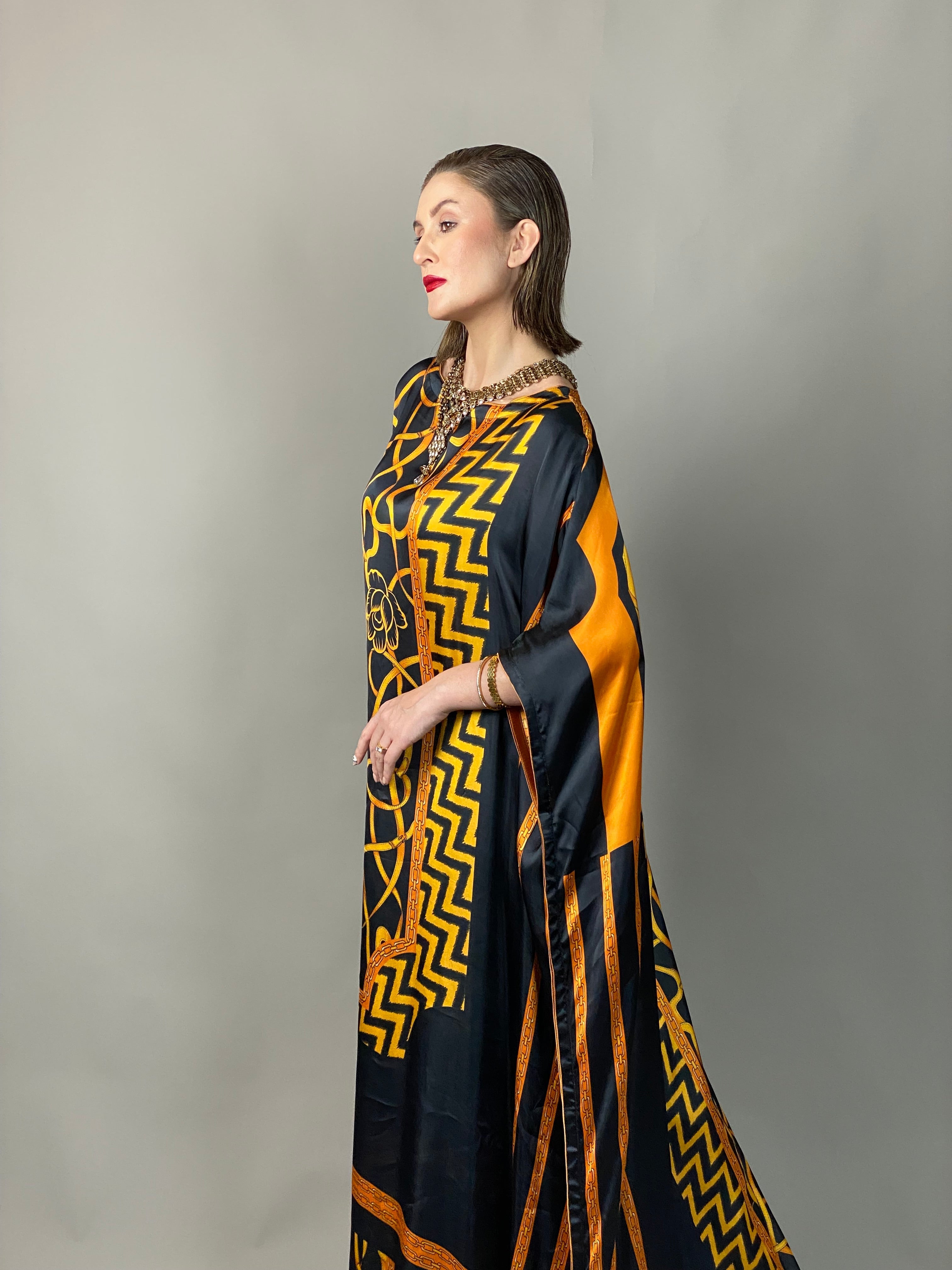 Maheem Khan - Rose Scarf Kaftan - BLACK GOLD - Blended Silk - 1 Piece