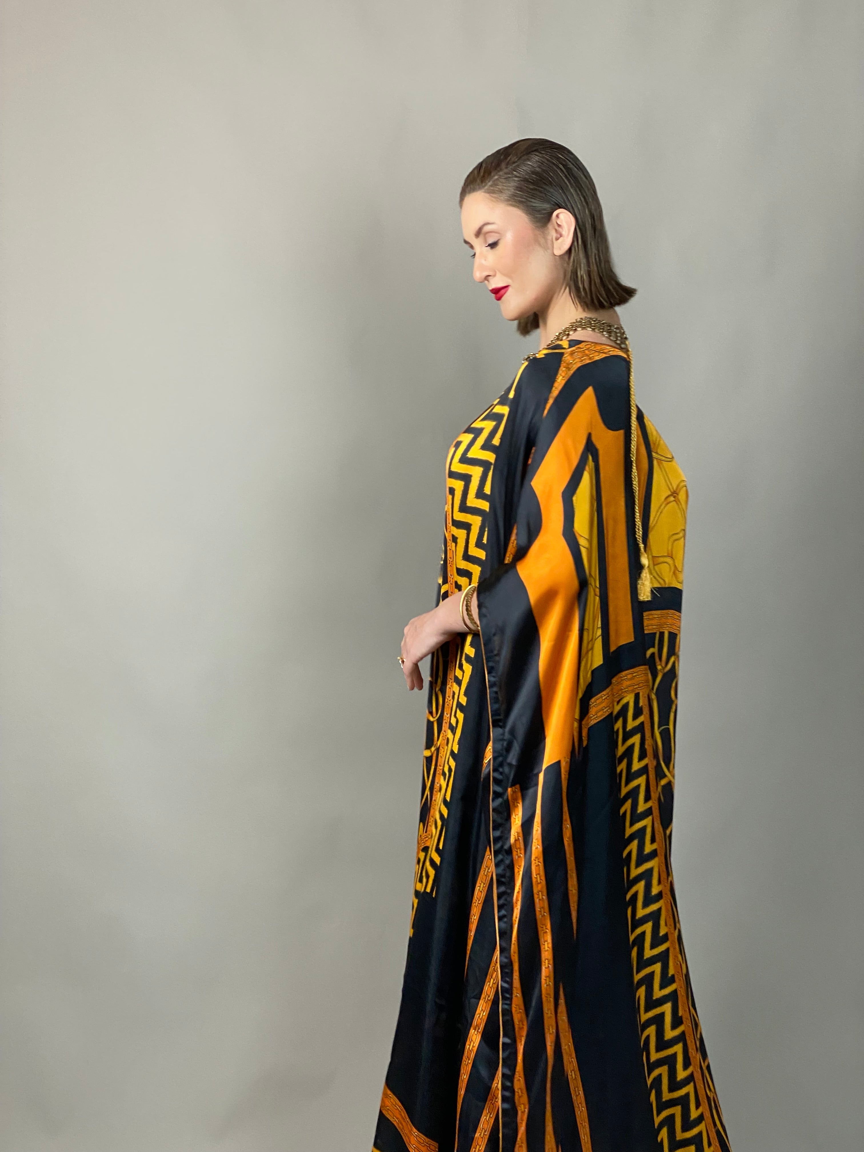 Maheem Khan - Rose Scarf Kaftan - BLACK GOLD - Blended Silk - 1 Piece