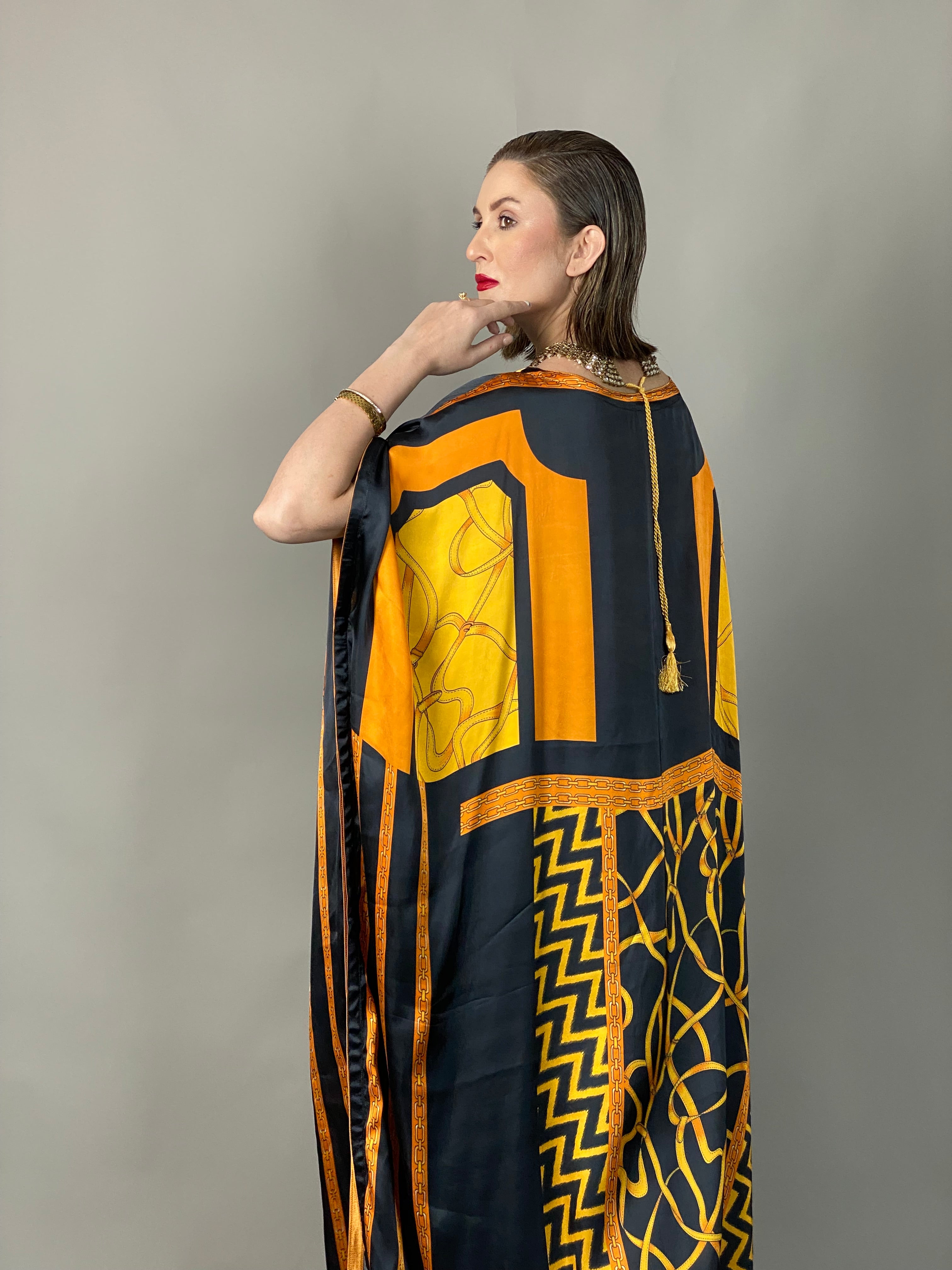 Maheem Khan - Rose Scarf Kaftan - BLACK GOLD - Blended Silk - 1 Piece