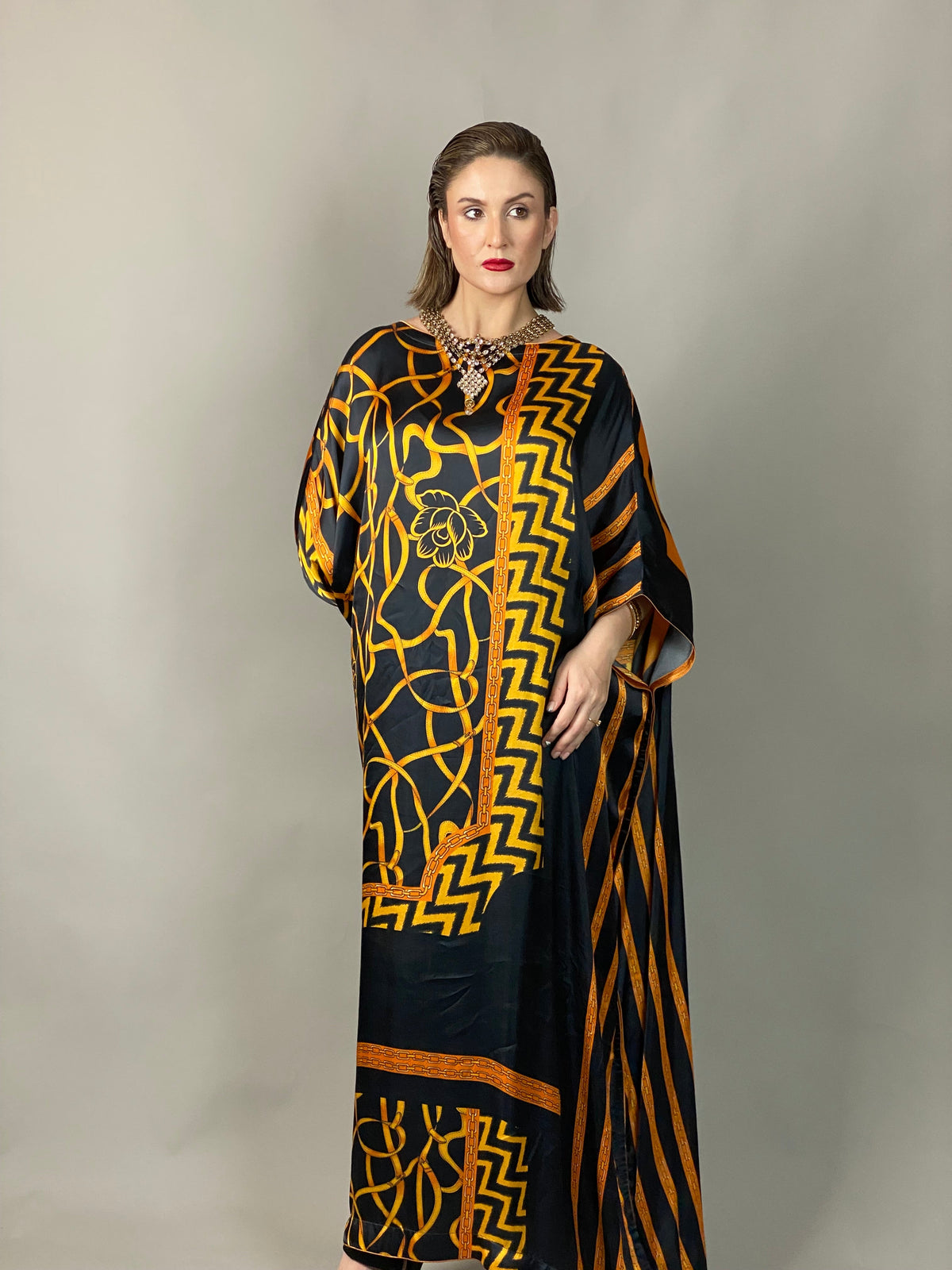Maheem Khan - Rose Scarf Kaftan - BLACK GOLD - Blended Silk - 1 Piece