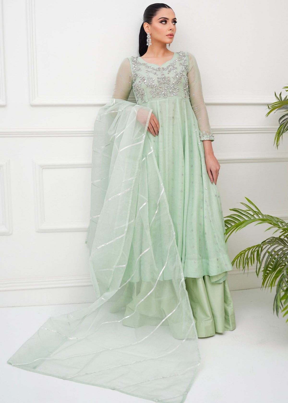 Allure By Ih - Matcha Jacquard Lehenga For Women - Mint - 3 Piece