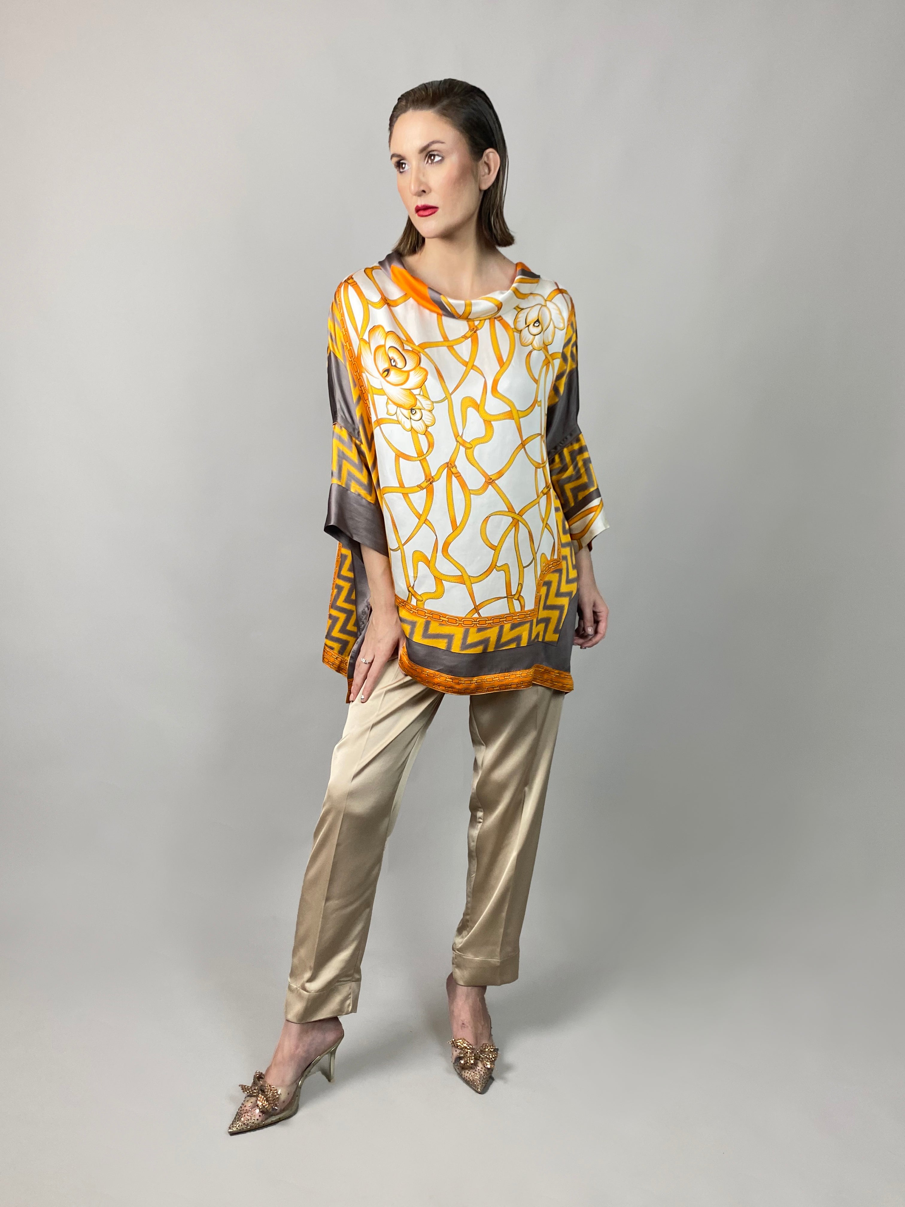 Maheem Khan - Rose Grey/Gold Tunic - GREY GOLD - Blended Silk - 1 Piece