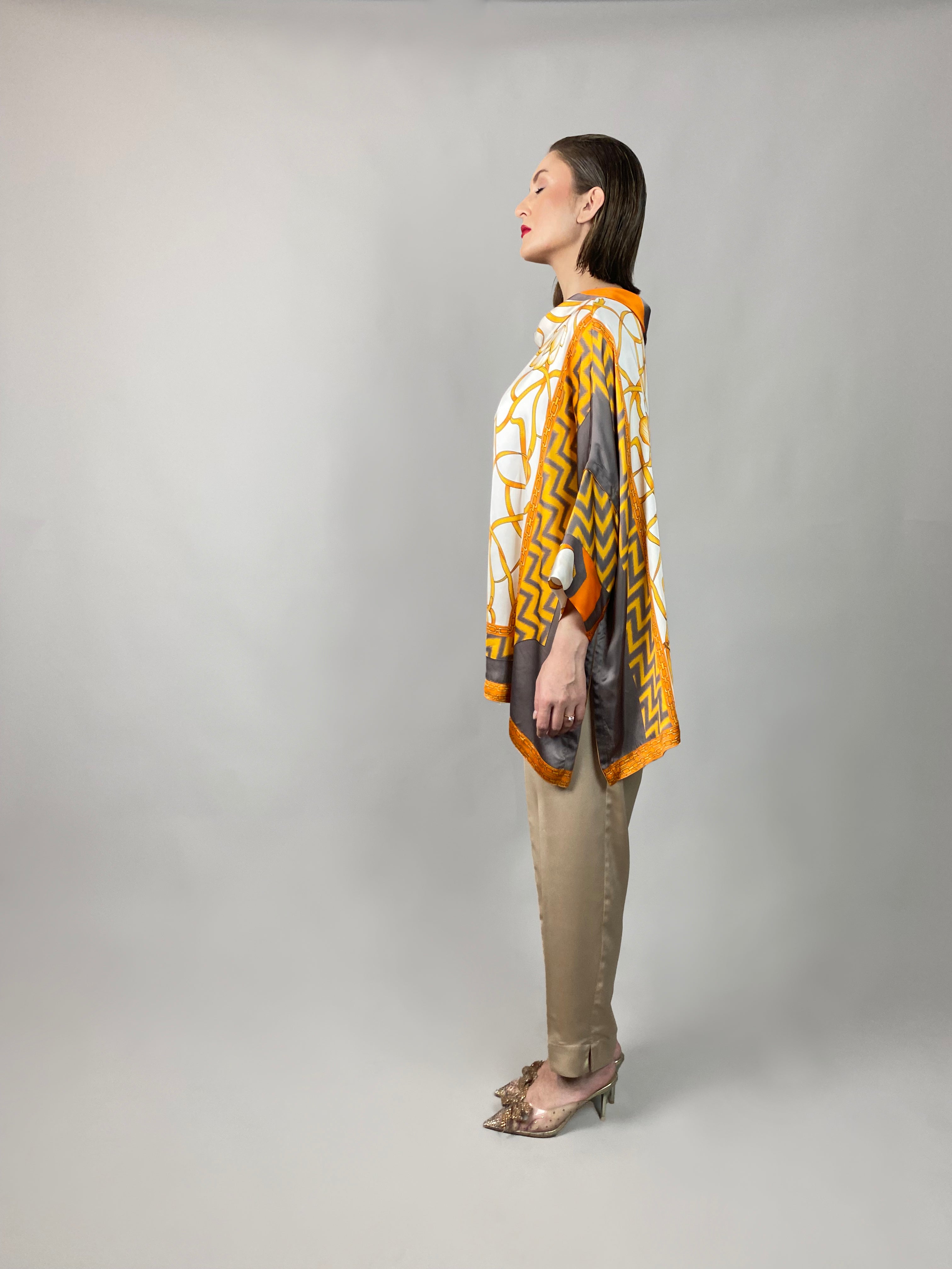 Maheem Khan - Rose Grey/Gold Tunic - GREY GOLD - Blended Silk - 1 Piece