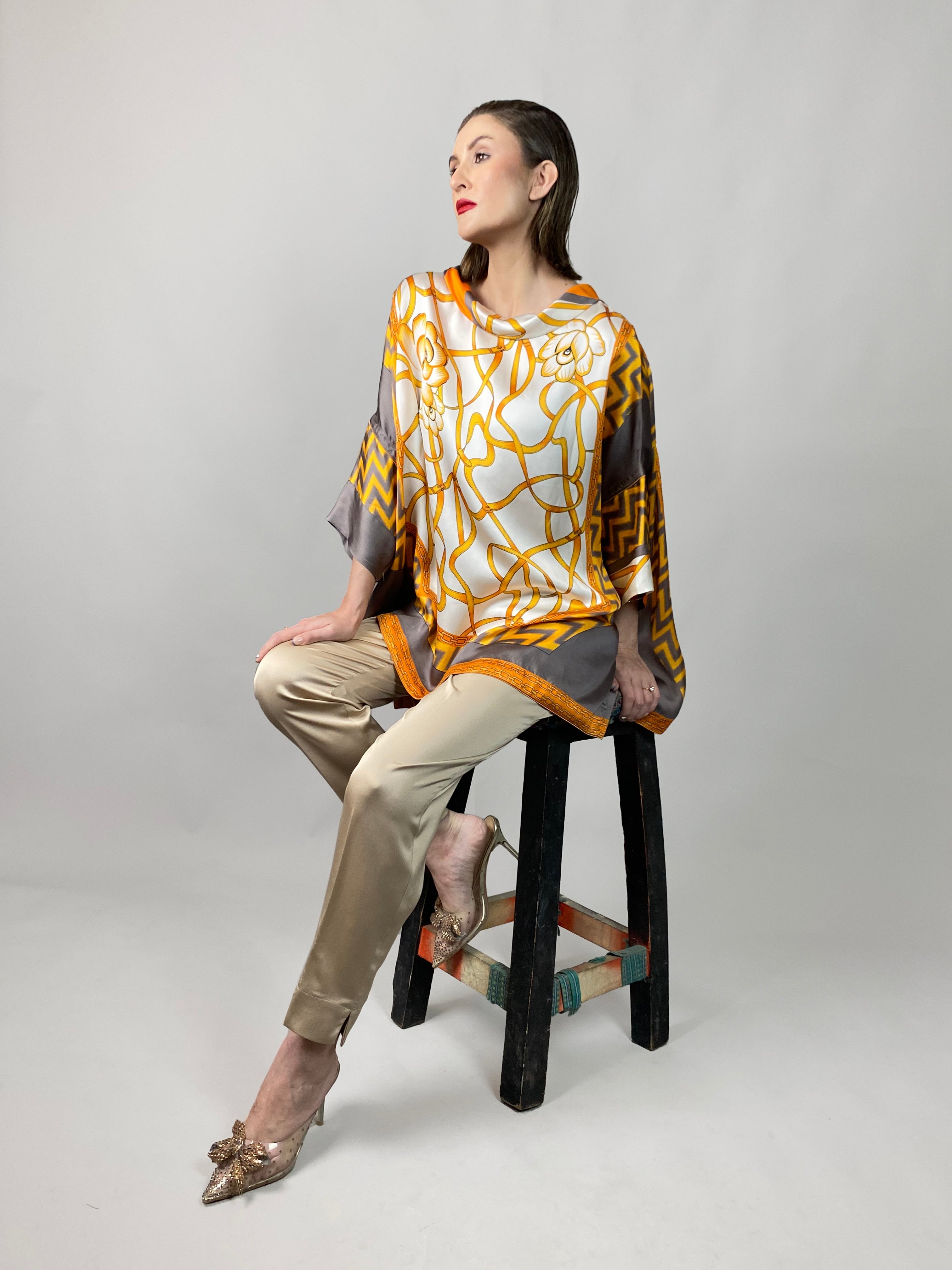 Maheem Khan - Rose Grey/Gold Tunic - GREY GOLD - Blended Silk - 1 Piece