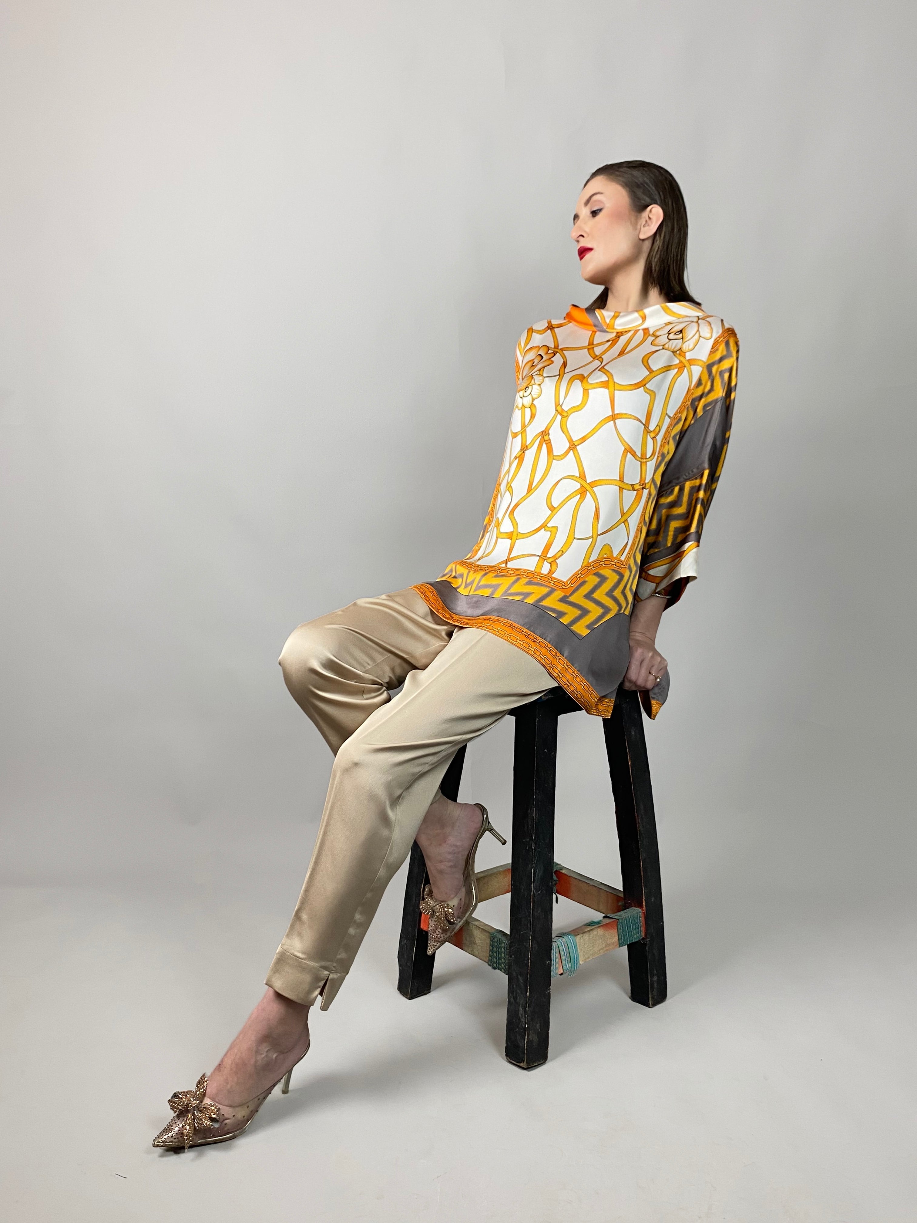 Maheem Khan - Rose Grey/Gold Tunic - GREY GOLD - Blended Silk - 1 Piece